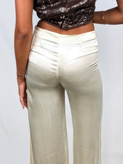 Please 2000s Champagne Satin High-Waisted Wide-Leg Pants - XS