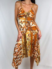 Miss Honey 2000s Orange Geometric Ruffle Handkerchief Slip Dress - XS