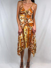 Miss Honey 2000s Orange Geometric Ruffle Handkerchief Slip Dress - XS
