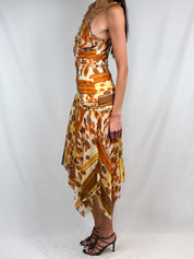 Miss Honey 2000s Orange Geometric Ruffle Handkerchief Slip Dress - XS