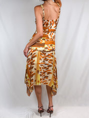 Miss Honey 2000s Orange Geometric Ruffle Handkerchief Slip Dress - XS