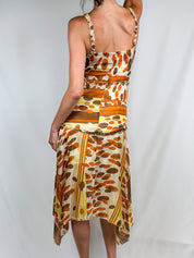Miss Honey 2000s Orange Geometric Ruffle Handkerchief Slip Dress - XS