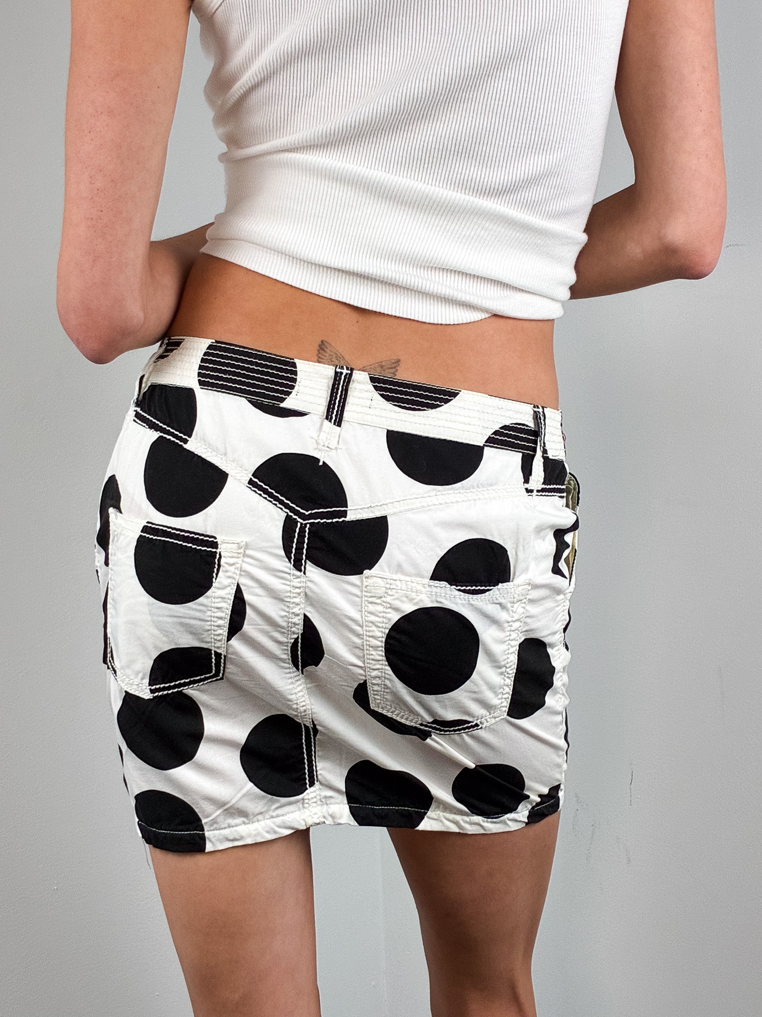GF Ferré 2000s Black & White Polka Dot Mini Skirt - S/M