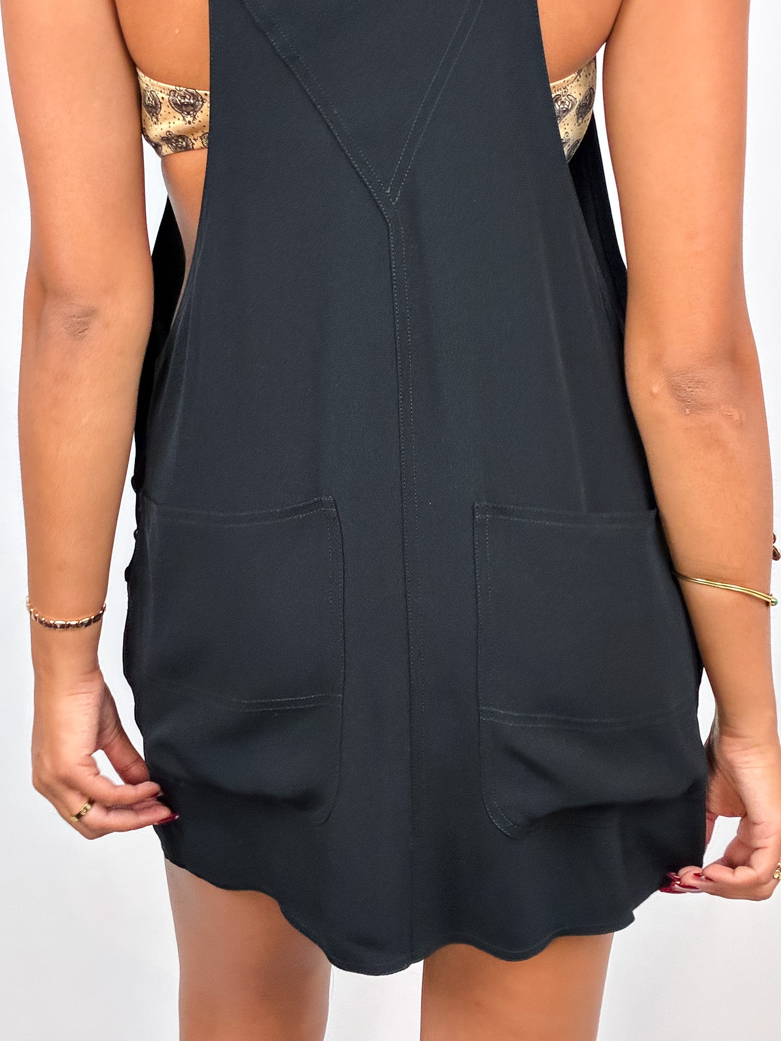 Rifat Ozbek 1990s Black Overall Mini Dress - S