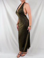 Victoria's Secret 2000s Gold Metallic Lurex Halter Maxi Dress - S