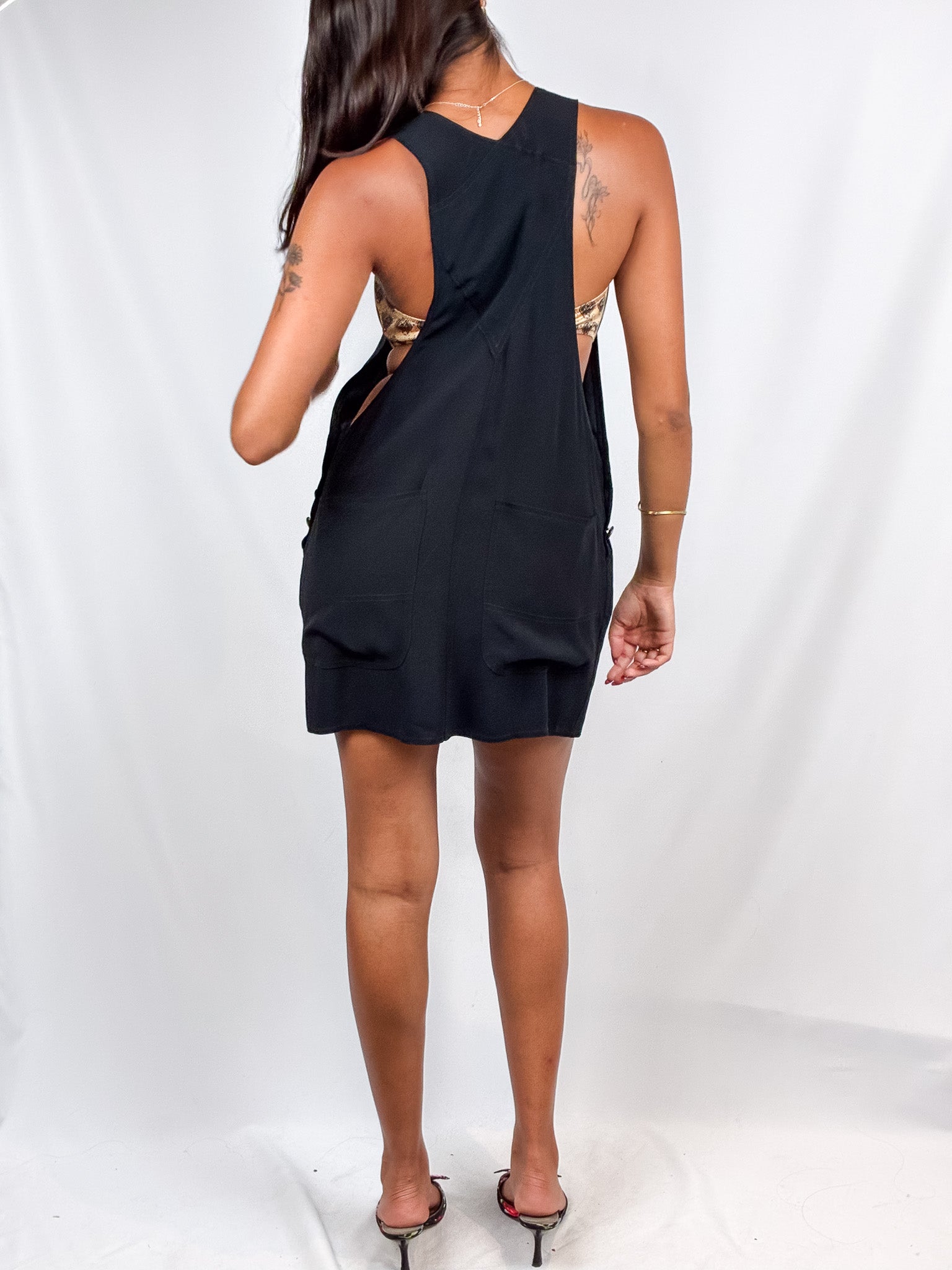 Rifat Ozbek 1990s Black Overall Mini Dress - S