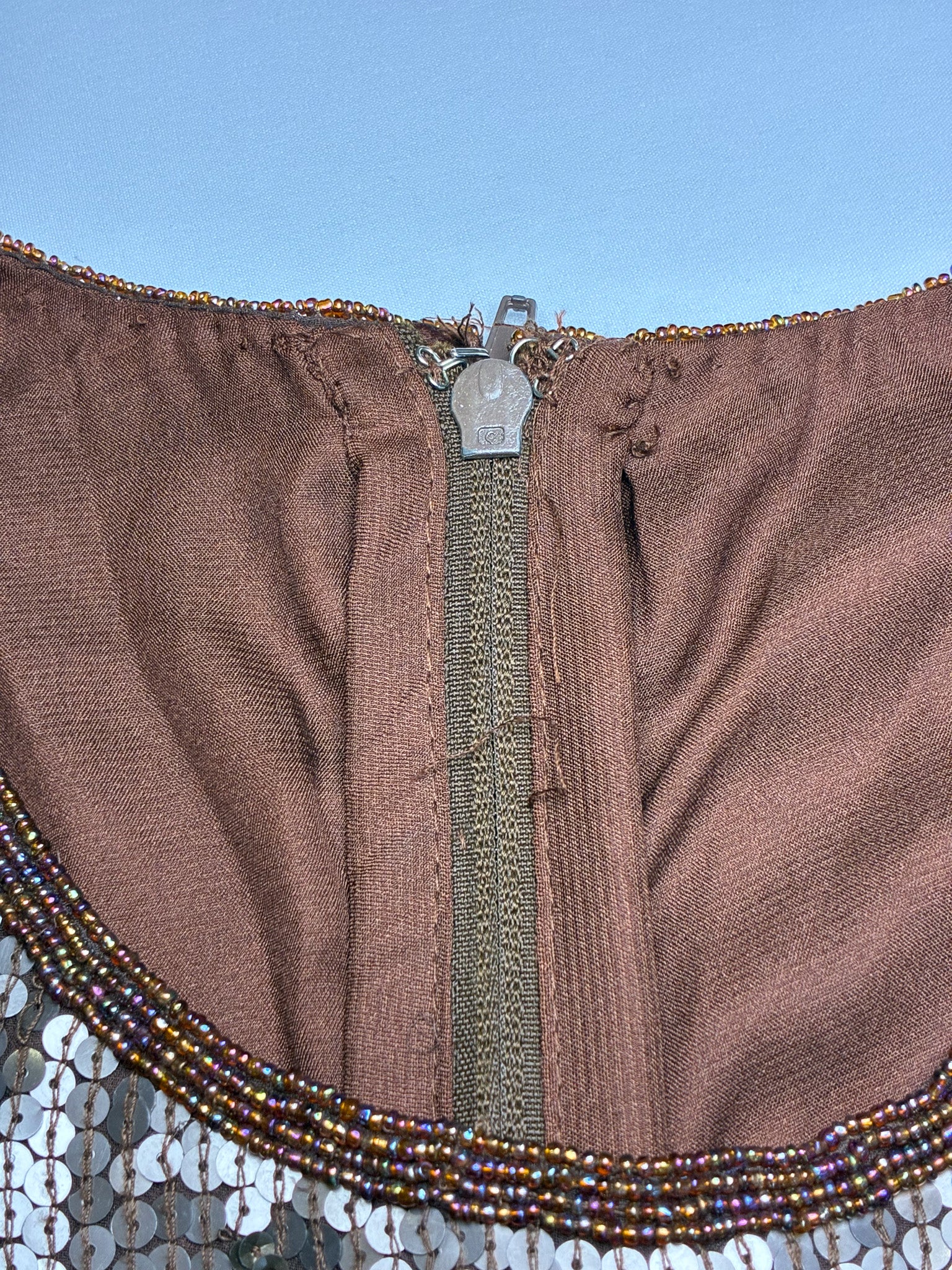 2000s Brown Sequin Beaded Rose Tank - S/M
