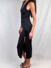 Brasilia Madrid 2000s Black Rhinestone Halter Maxi Dress - S/M