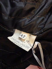 2000s Black Leather Real Fur Shawl Collar Belted Jacket - M