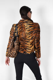 Les Copains 1990s Tiger Print Faux Fur Double Breasted Cropped Jacket - S - As Is
