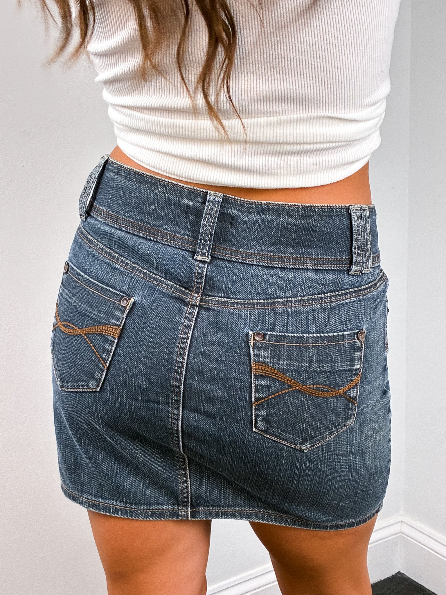 Morgan de Toi 2000s Dark Wash Low Rise Denim Mini Skirt - M/L
