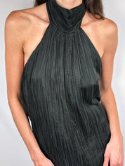 Kontatto 2000s Black Crinkle Pleated Halter Mini Dress - S/M