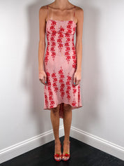 Armani Exchange 2000s Red Floral Asymmetric Hem Slip Dress - XS