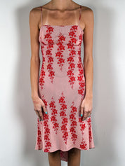 Armani Exchange 2000s Red Floral Asymmetric Hem Slip Dress - XS