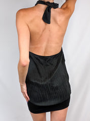 Kontatto 2000s Black Crinkle Pleated Halter Mini Dress - S/M