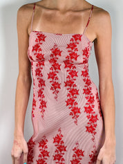 Armani Exchange 2000s Red Floral Asymmetric Hem Slip Dress - XS