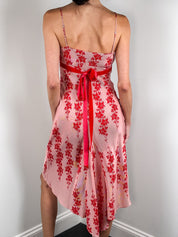 Armani Exchange 2000s Red Floral Asymmetric Hem Slip Dress - XS