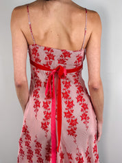 Armani Exchange 2000s Red Floral Asymmetric Hem Slip Dress - XS