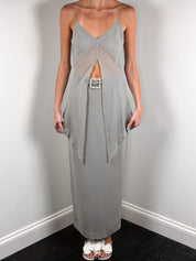 Gai Mattiolo 2000s Grey Rhinestone Buckle Handkerchief-Hem Top and Maxi Skirt Set - S/M