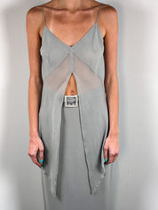 Gai Mattiolo 2000s Grey Rhinestone Buckle Handkerchief-Hem Top and Maxi Skirt Set - S/M