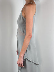 Gai Mattiolo 2000s Grey Rhinestone Buckle Handkerchief-Hem Top and Maxi Skirt Set - S/M