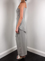 Gai Mattiolo 2000s Grey Rhinestone Buckle Handkerchief-Hem Top and Maxi Skirt Set - S/M