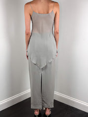 Gai Mattiolo 2000s Grey Rhinestone Buckle Handkerchief-Hem Top and Maxi Skirt Set - S/M