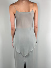 Gai Mattiolo 2000s Grey Rhinestone Buckle Handkerchief-Hem Top and Maxi Skirt Set - S/M