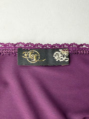 Enzo Loco 2000s Aubergine Satin Appliqué Lace Hem Midi Skirt - XS/S
