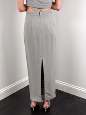 Gai Mattiolo 2000s Grey Rhinestone Buckle Handkerchief-Hem Top and Maxi Skirt Set - S/M