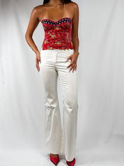 Roberto Cavalli 2000s White Low-Rise Flare Trousers - S