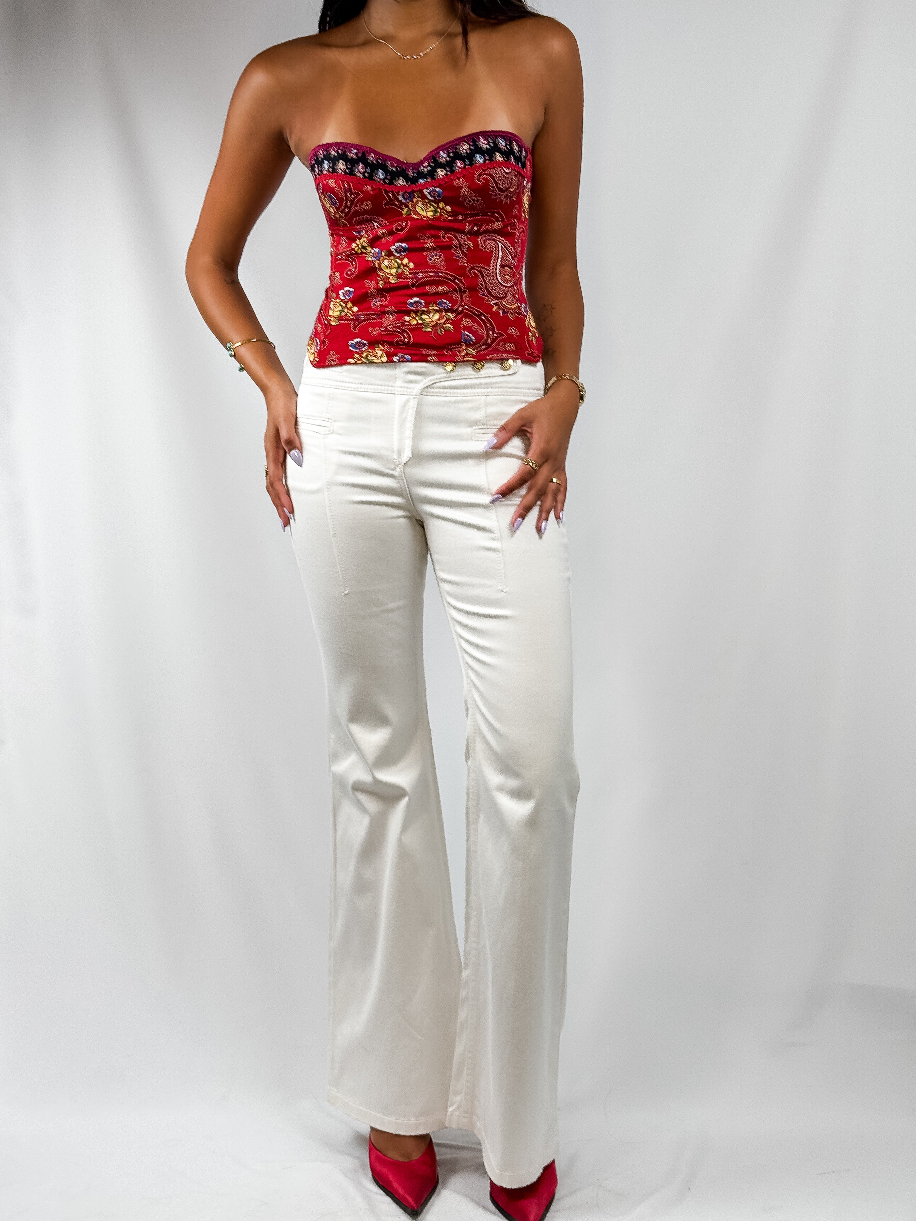 Roberto Cavalli 2000s White Low-Rise Flare Trousers - S