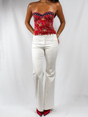 Roberto Cavalli 2000s White Low-Rise Flare Trousers - S