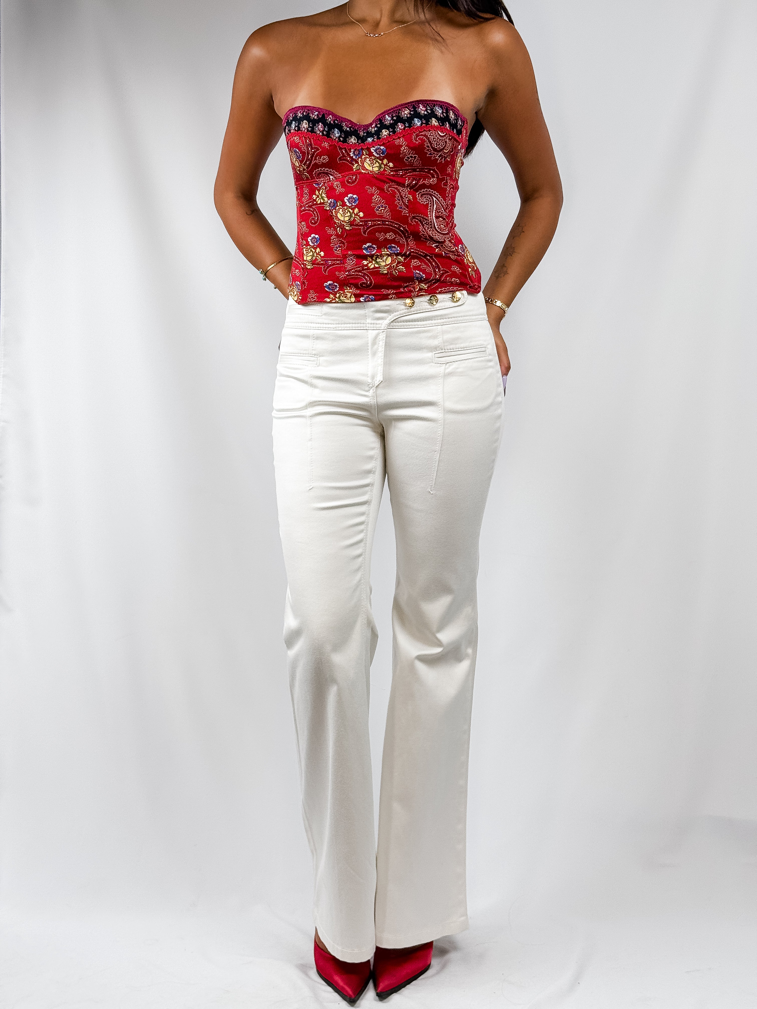 Roberto Cavalli 2000s White Low-Rise Flare Trousers - S