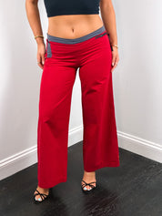 2000s Red & Grey Colorblock Low Rise Wide Leg Pants - W32