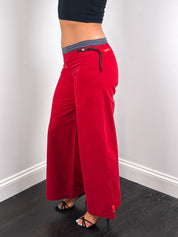 2000s Red & Grey Colorblock Low Rise Wide Leg Pants - W32