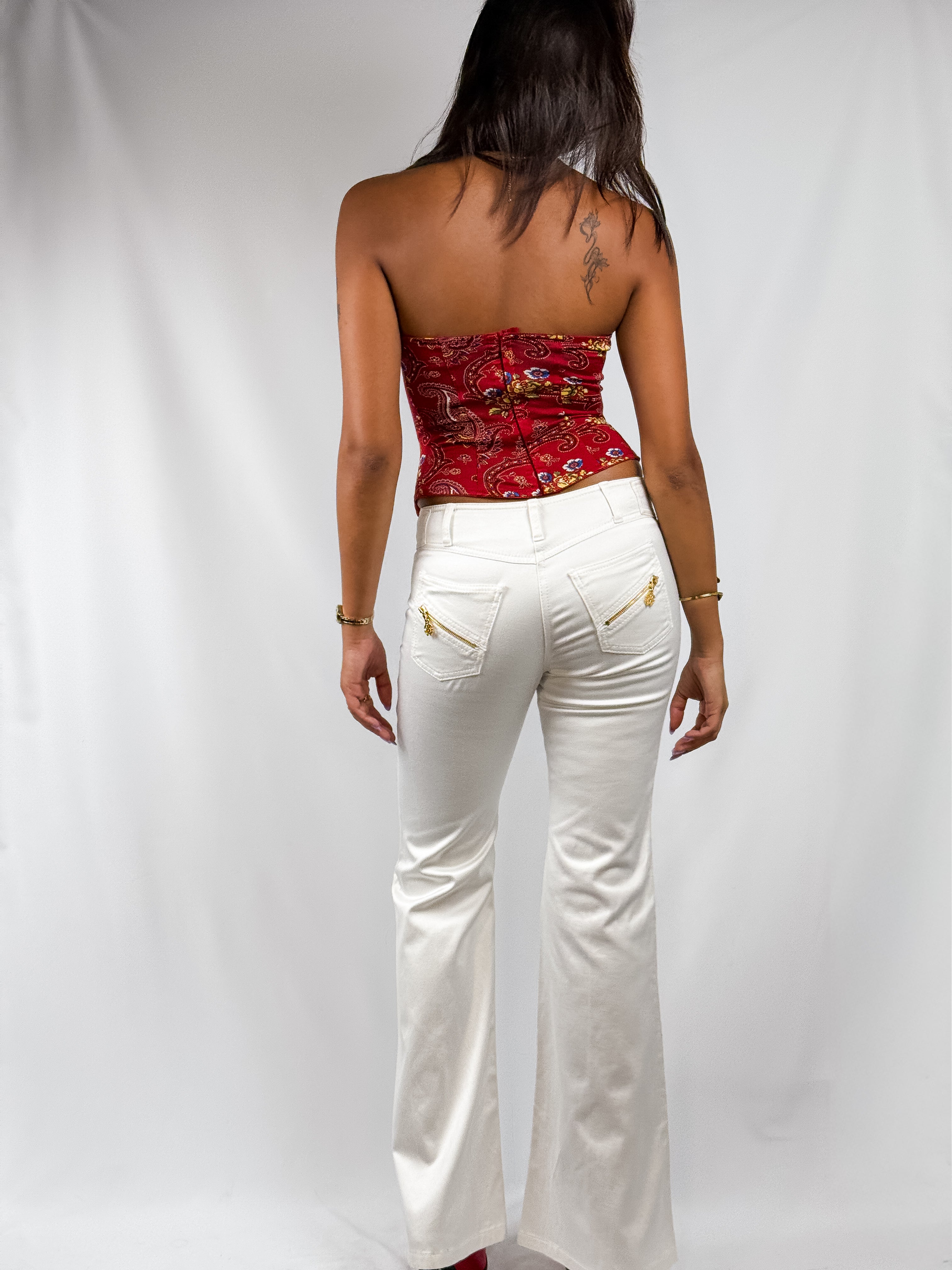 Roberto Cavalli 2000s White Low-Rise Flare Trousers - S