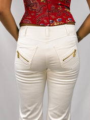 Roberto Cavalli 2000s White Low-Rise Flare Trousers - S