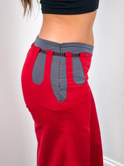 2000s Red & Grey Colorblock Low Rise Wide Leg Pants - W32
