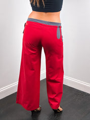 2000s Red & Grey Colorblock Low Rise Wide Leg Pants - W32