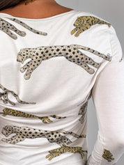 Roberto Cavalli 2000s White Metallic Leopard Print Long Sleeve Top - M/L