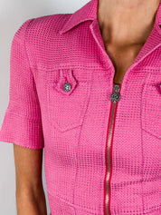 Bazar de Christian Lacroix 2000s Pink Waffle Texture Short Sleeve Zip Jacket - XS