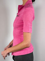 Bazar de Christian Lacroix 2000s Pink Waffle Texture Short Sleeve Zip Jacket - XS