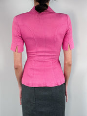 Bazar de Christian Lacroix 2000s Pink Waffle Texture Short Sleeve Zip Jacket - XS