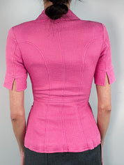 Bazar de Christian Lacroix 2000s Pink Waffle Texture Short Sleeve Zip Jacket - XS
