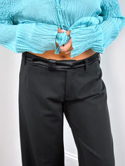 Miss Sixty 2000s Black Satin Trim Low Rise Wide Leg Trousers - M/L
