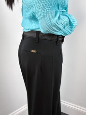 Miss Sixty 2000s Black Satin Trim Low Rise Wide Leg Trousers - M/L