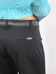 Miss Sixty 2000s Black Satin Trim Low Rise Wide Leg Trousers - M/L