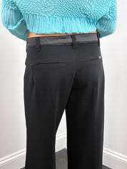 Miss Sixty 2000s Black Satin Trim Low Rise Wide Leg Trousers - M/L