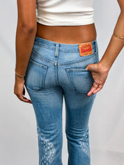 Replay 2000s Light Wash Wave-Panel Distressed Flare Jeans - W26